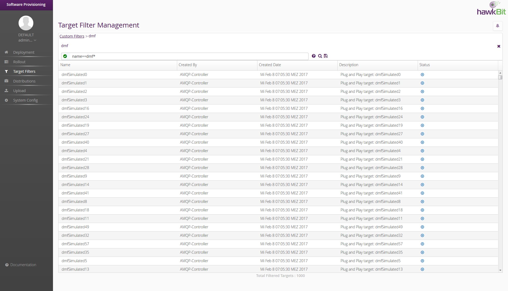 Target Filter Management view